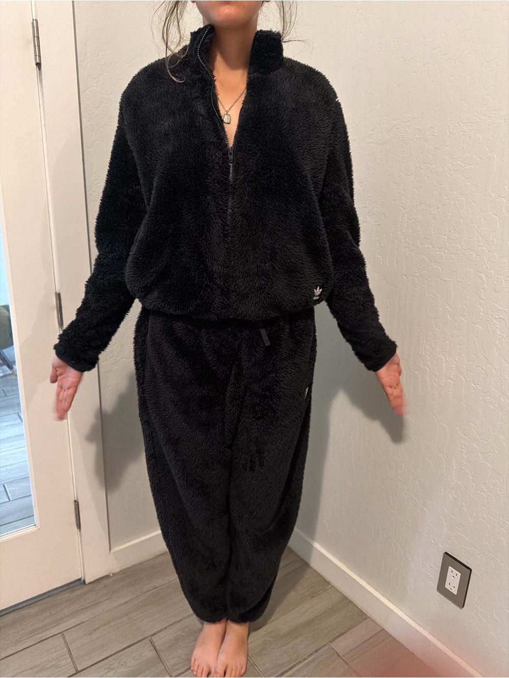 adidas Black Plush Half-Zip Teddy Jacket and pants